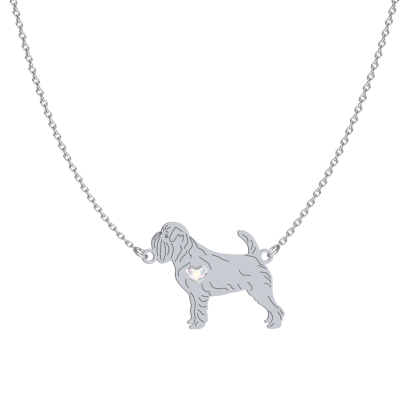 Silver Belgian Griffon engraved necklace with a heart - MEJK Jewellery