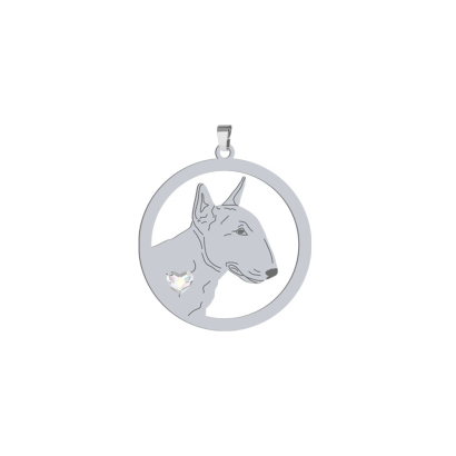 Silver Miniature Bull Terrier pendant with a heart, FREE ENGRAVING - MEJK Jewellery