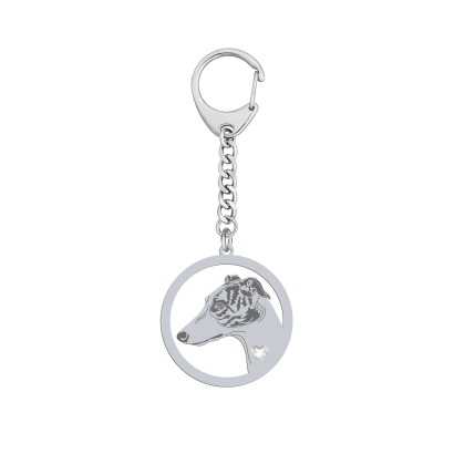 Silver Greyhound engraved keyring with a heart - MEJK Jewellery