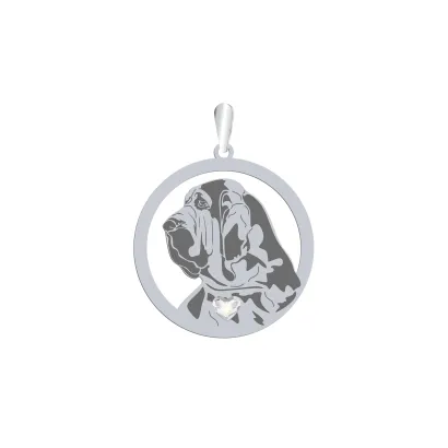 Silver Bloodhound pendant with a heart, FREE ENGRAVING - MEJK Jewellery