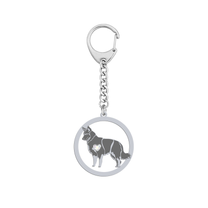 Silver Chodský pes keyring with a heart, FREE ENGRAVING - MEJK Jewellery