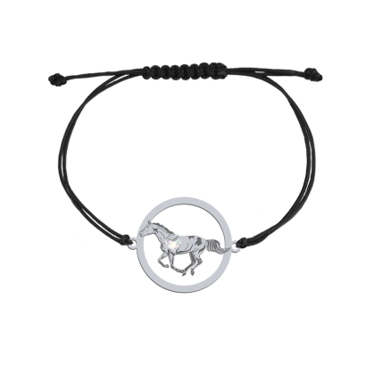 Silver Thoroughbred Horse string bracelet, FREE ENGRAVING - MEJK Jewellery