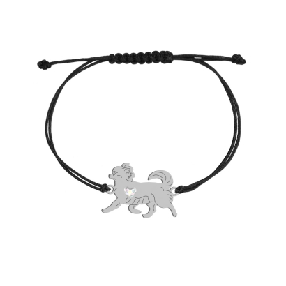 Bransoletka z psem sercem Chihuahua Długowłosa srebro sznurek GRAWER GRATIS - MEJK Jewellery
