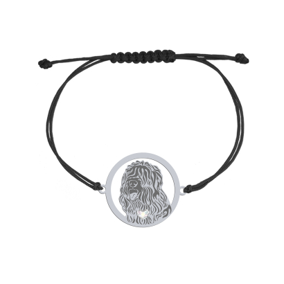 Bransoletka z psem Czarny Terier Rosyjski srebro sznurek GRAWER GRATIS - MEJK Jewellery