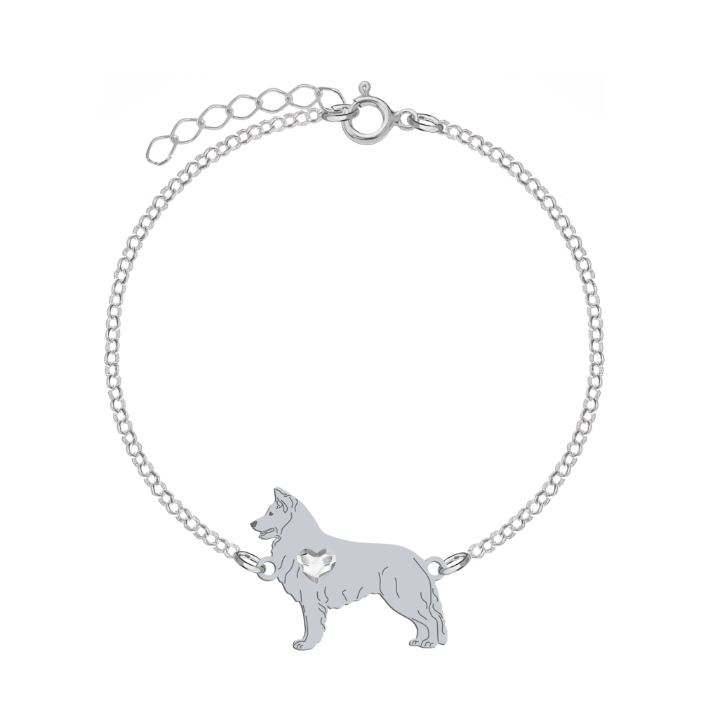 Silver White Swiss Shepherd Dog engraved bracelet with a heart - MEJK Jewellery