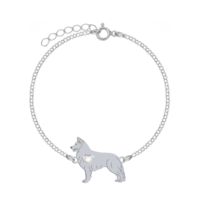 Silver White Swiss Shepherd Dog engraved bracelet with a heart - MEJK Jewellery