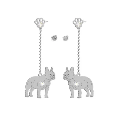 Silver French Bulldog earrings with a heart - MEJK Jewellery
