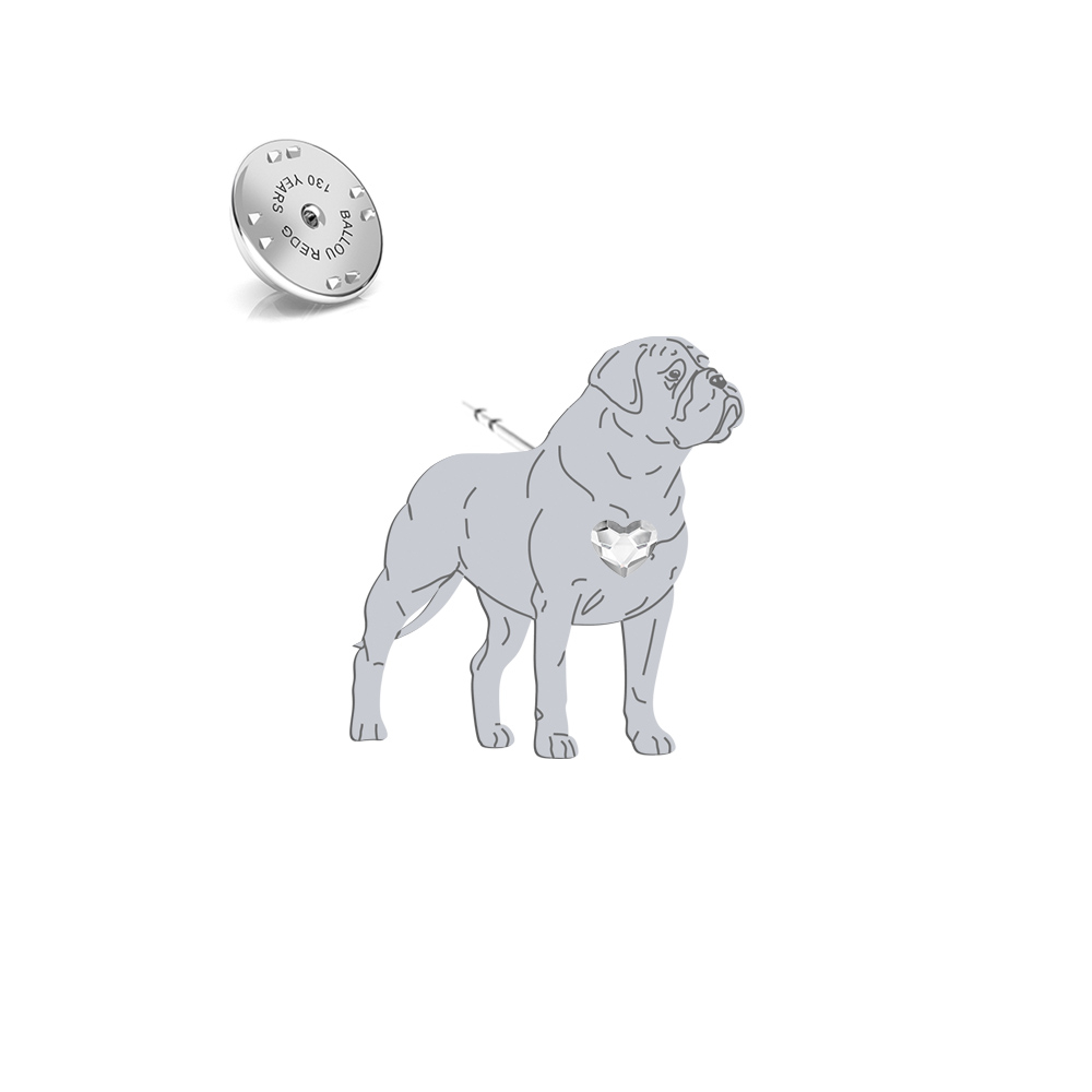Silver Bullmastiff pin with a heart - MEJK Jewellery