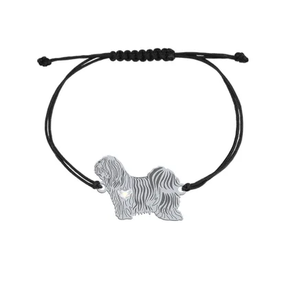 Silver Tibetan Terrier engraved string bracelet with a heart - MEJK Jewellery