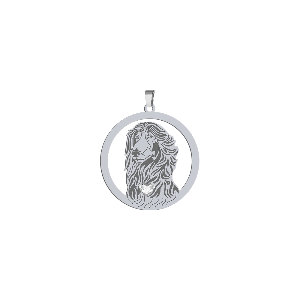 Silver Afghan Hound pendant with a heart, FREE ENGRAVING - MEJK Jewellery