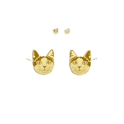 Pozłacane kolczyki wkrętki Kot Japoński Bobtail - MEJK Jewellery
