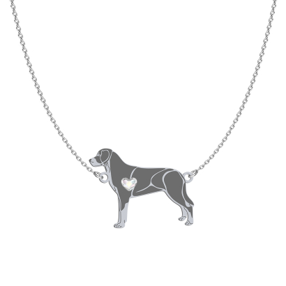 Silver Greater Swiss Mountain Dog necklace with a heart, FREE ENGRAVING - MEJK Jewellery