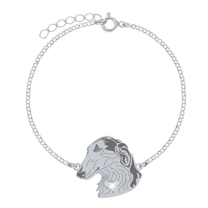 Silver Borzoj bracelet with a heart, FREE ENGRAVING - MEJK Jewellery