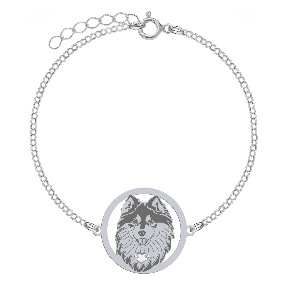 Silver Finnish Lapphund bracelet with a heart, FREE ENGRAVING - MEJK Jewellery