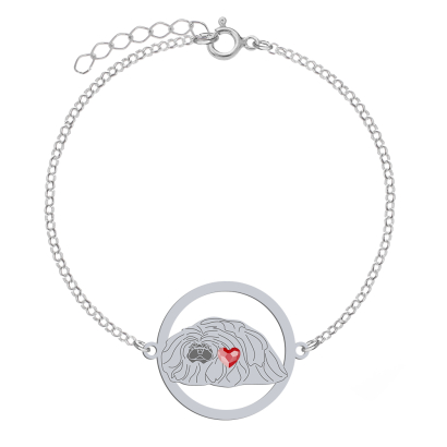 Silver Pekingese bracelet with a heart, FREE ENGRAVING - MEJK Jewellery
