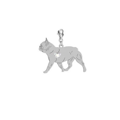Silver French Bulldog charms with a heart, FREE ENGRAVING - MEJK Jewellery