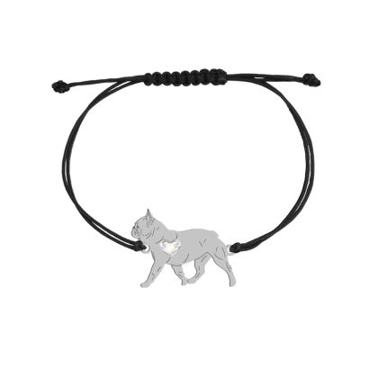 Bransoletka z psem French Bulldog  srebro sznurek GRAWER GRATIS - MEJK Jewellery