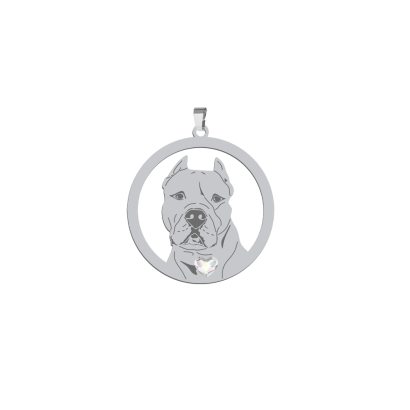 Silver Dogo Argentino engraved pendant with a heart - MEJK Jewellery