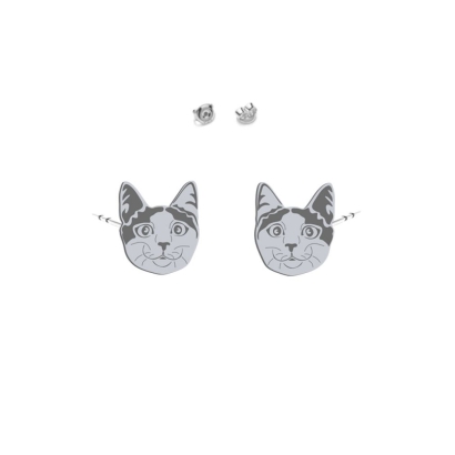 Kolczyki wkrętki Kot Japoński Bobtail srebro 925 - MEJK Jewellery
