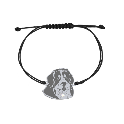 Bransoletka z psem grawerem sercem Bernese Mountain Dog srebro sznurek - MEJK Jewellery