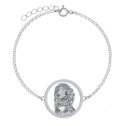 Silver Afghan Hound engraved bracelet with a heart - MEJK Jewellery