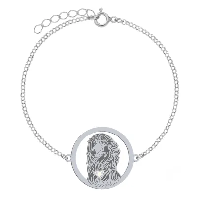 Silver Afghan Hound engraved bracelet with a heart - MEJK Jewellery