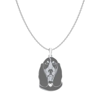 Silver Basset Bleu de Gascogne engraved necklace with a heart - MEJK Jewellery
