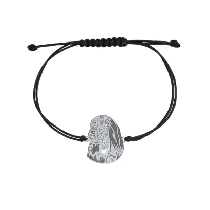 Silver Bearded Collie string bracelet with a heart - MEJK Jewellery