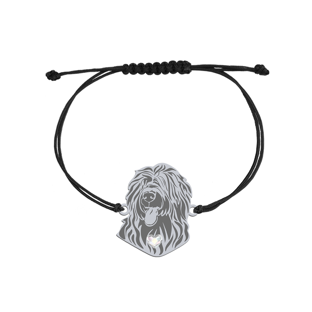 Bransoletka z sercem psem Owczarkiem Francuskim srebro sznurek GRAWER GRATIS - MEJK Jewellery