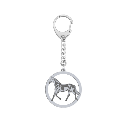  Silver Trakehner Horse keyring with, FREE ENGRAVING - MEJK Jewellery