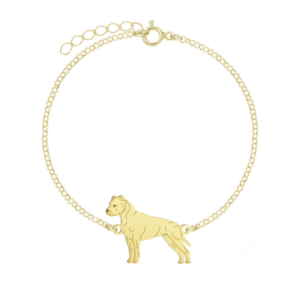 Bransoletka Amstaff American Staffordshire Terrier srebro pozłacane GRAWER GRATIS - MEJK Jewellery