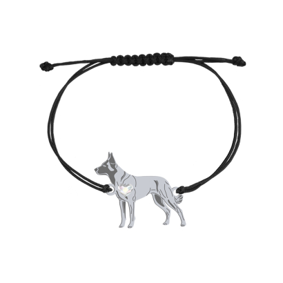 Bransoletka z psem Malinois srebro sznurek GRAWER GRATIS - MEJK Jewellery