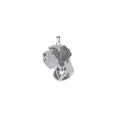 Silver German Wirehaired Pointer engraved pendant with a heart - MEJK Jewellery