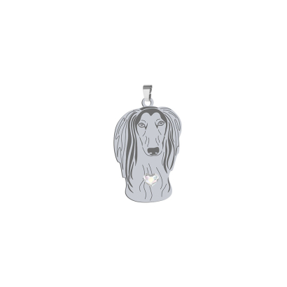 Silver Saluki pendant with a heart, FREE ENGRVING - MEJK Jewellery