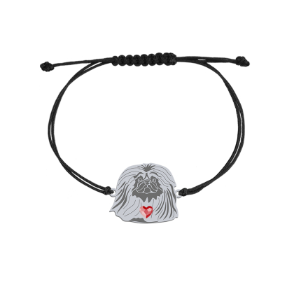 Bransoletka z psem Pekingese srebro sznurek GRAWER GRATIS - MEJK Jewellery
