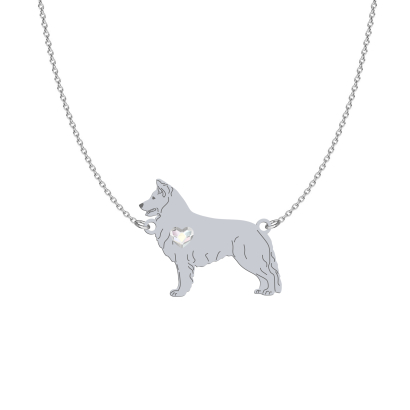 Silver White Swiss Shepherd Dog necklace with a heart - MEJK Jewellery