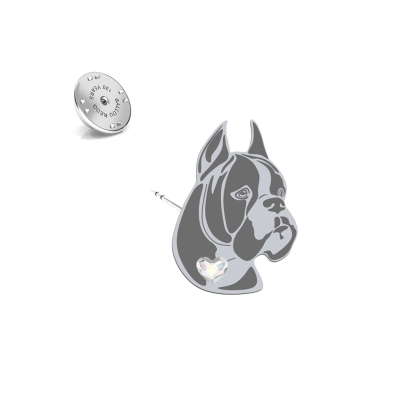 Silver German Boxer jewellery pin with a heart - MEJK Jewellery