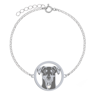Silver German Pinscher bracelet with a heart, FREE ENGRAVING - MEJK Jewellery