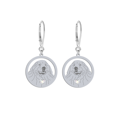 Silver Pyrenean Mountain Dog earrings with a heart, FREE ENGRAVING - MEJK Jewellery