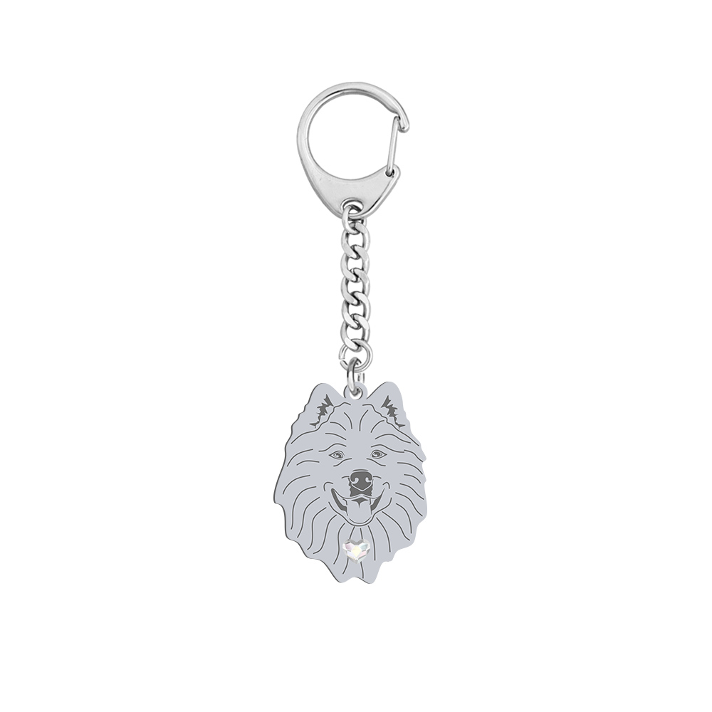 Silver Samoyed keyring with a heart, FREE ENGRAVING - MEJK Jewellery