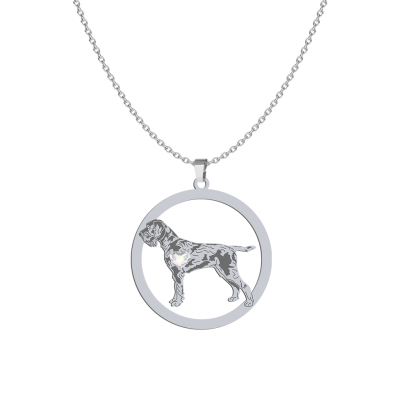 Silver German Wirehaired Pointer engraved necklace with a heart - MEJK Jewellery