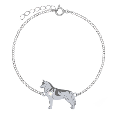 Silver Siberian Husky bracelet with a heart, FREE ENGRAVING - MEJK Jewellery