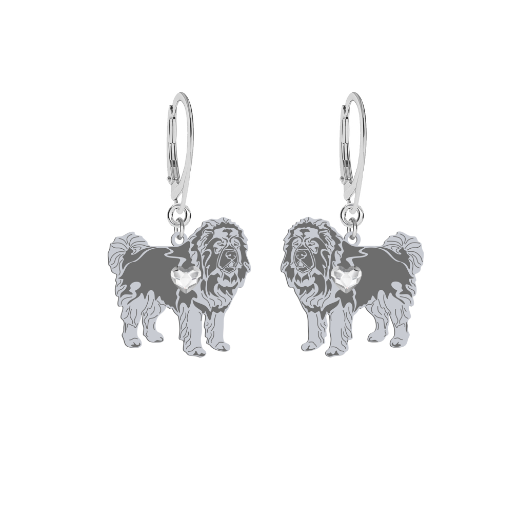 Silver Caucasian Shepherd Dog earrings with a heart, FREE ENGRAVING - MEJK Jewellery