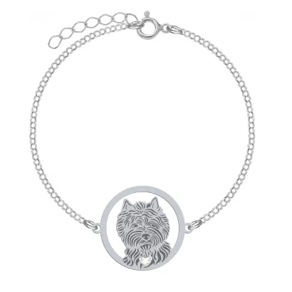 Silver Cairn Terrier engraved bracelet with a heart - MEJK Jewellery