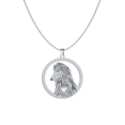 Silver Afghan Hound engraved necklace with a heart - MEJK Jewellery