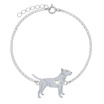 Silver Miniature Bull Terrier bracelet with a heart, FREE EENGRAVING - MEJK Jewellery
