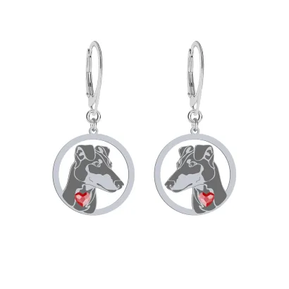 Silver Manchester terrier engraved earrings with a heart - MEJK Jewellery
