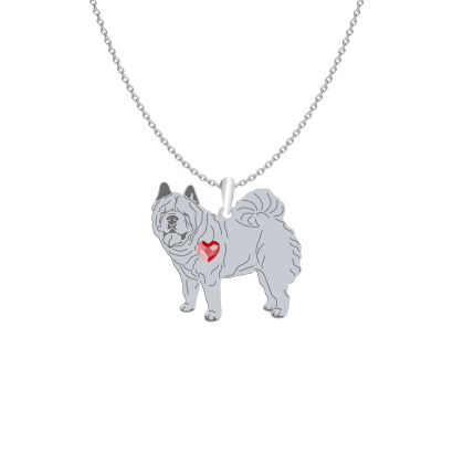 Silver Chow chow Soft engraved necklace with a heart - MEJK Jewellery