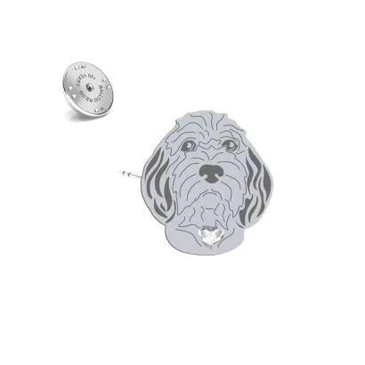 Silver Petit Basset Griffon Vendéen jewellery pin with a heart - MEJK Jewellery