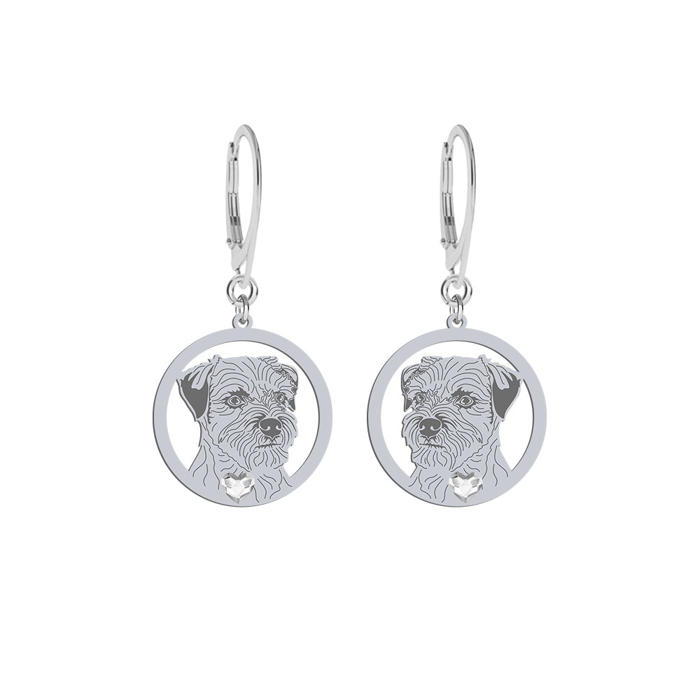 Silver Border Terrier earrings with a heart, FREE ENGRAVING - MEJK Jewellery